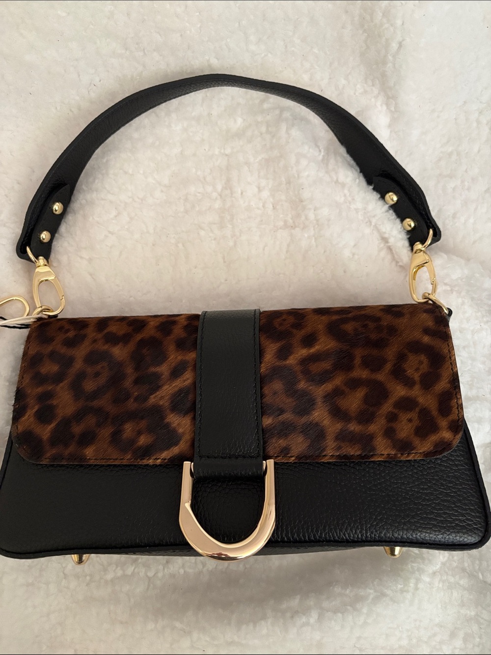 Leopard-Print Flap Black Shoulder Bag